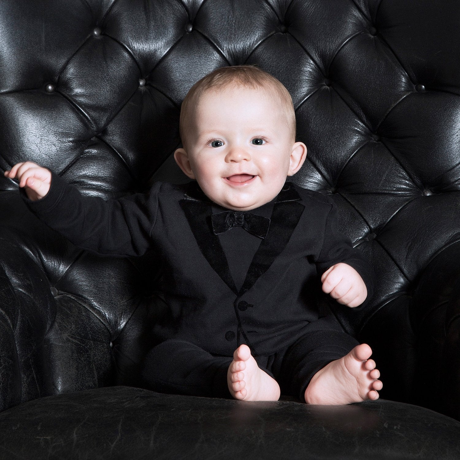Dirty Fingers Funny Baby Tuxedo Romper - Black Long Sleeve T-Shirt Style - 100% Cotton